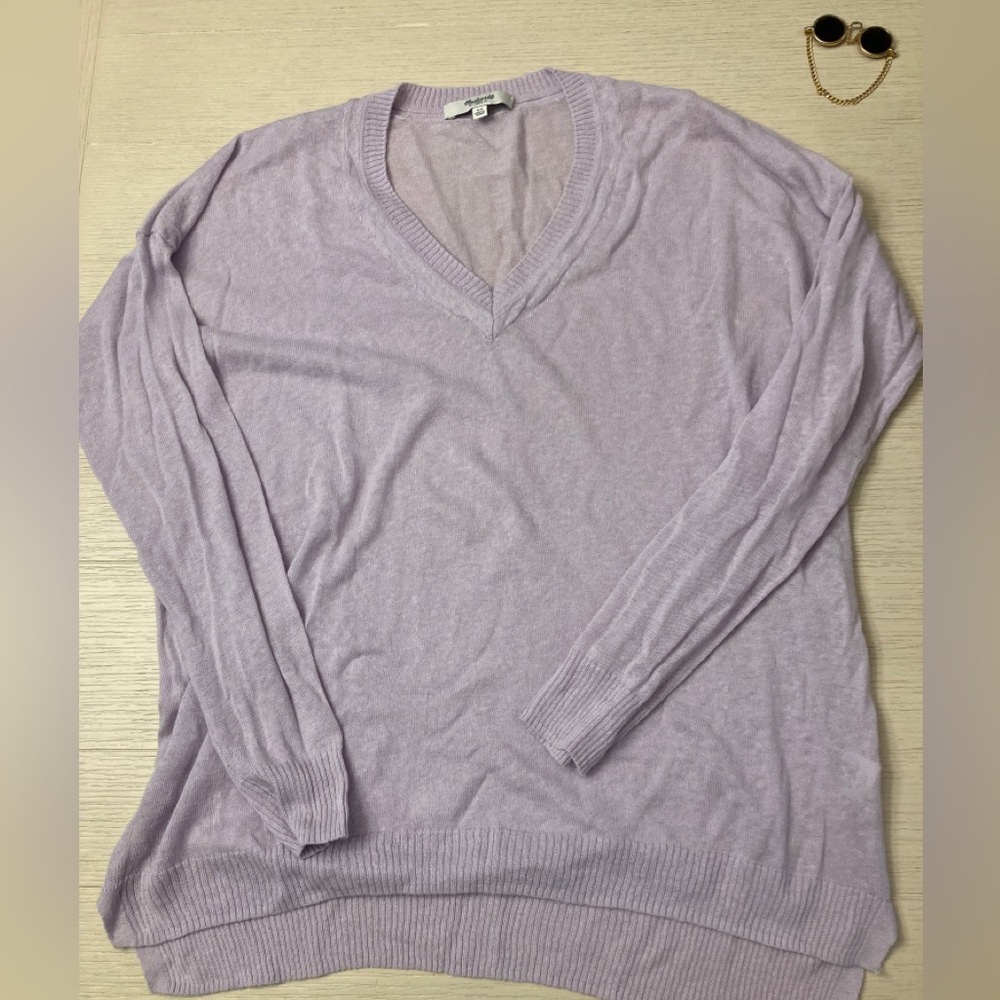 Madewell Lavender V Neck Sweater cotton/linen blend size xs (runs bigger)